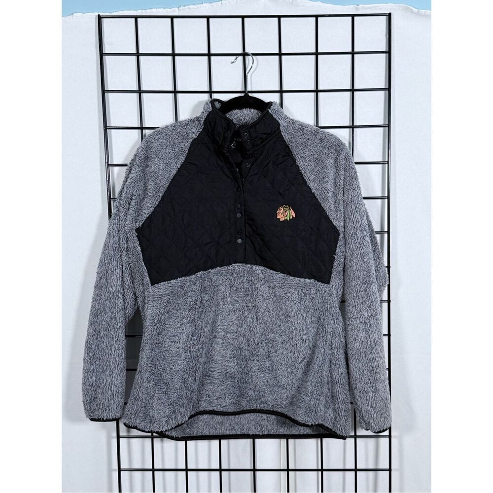Antigua Chicago Blackhawks Fleece Pullover Jacket Womens‎ L Gray Gorpcore